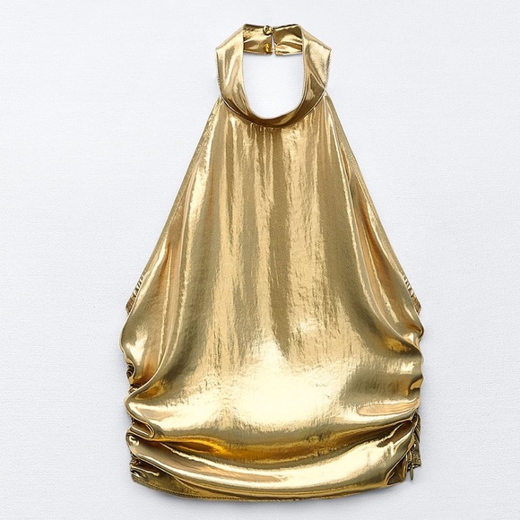 ZARA 2 PIECES MATCHING SET METALLIC HALTER TOP AND LONG METALLIC SKIRT - Picture 11 of 16